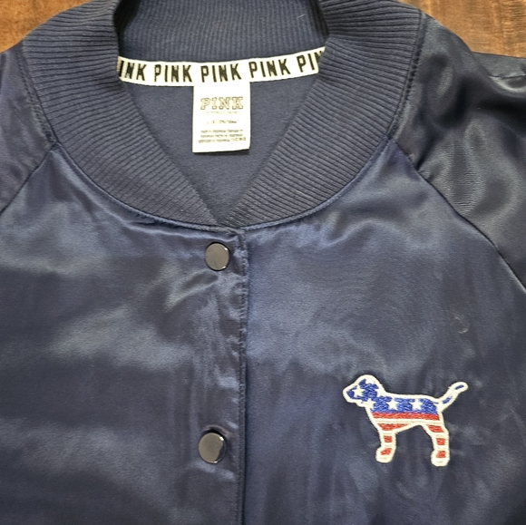 PINK Victoria's secret blue Satin merica bomber jacket size L - Picture 4 of 4